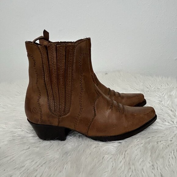 Earth Spirit Pansy Size 7 Brown Leather Western Ankle Boots Booties Distressed - Picture 1 of 9